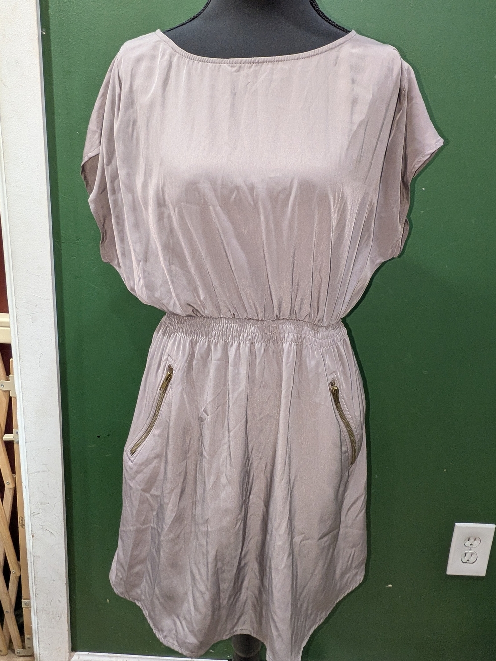 one clothing Dusty Mauve Elastic Waist Mini Dress with Zipper Pockets